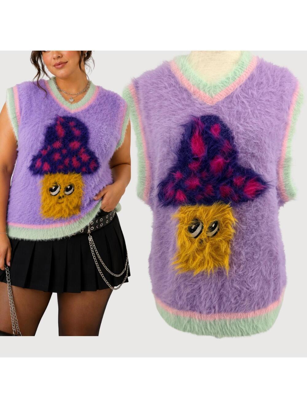 Teddy Fresh Fuzzy Mushroom Sweater Vest 2XL